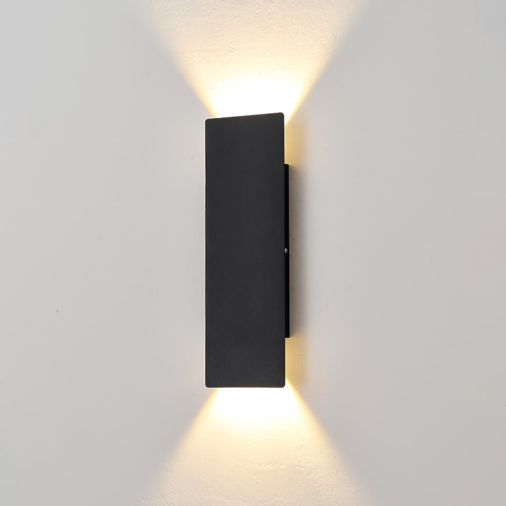 Aolyzmt 16.1 Inch LED Outdoor Wall Sconce, 18W brightness Waterproof Up Down Wall Light, Black Aluminum Exterior Lighting Fixture for Porch Front Door Garage Balcony