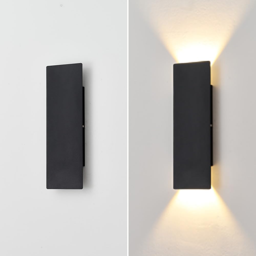 Aolyzmt 16.1 Inch LED Outdoor Wall Sconce, 18W brightness Waterproof Up Down Wall Light, Black Aluminum Exterior Lighting Fixture for Porch Front Door Garage Balcony